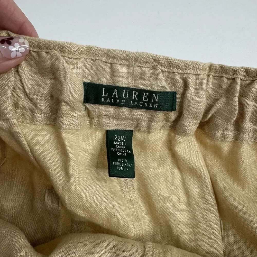 Lauren Ralph Lauren 100% Linen Wide Leg Pants 22W Brown Tan Plus Size LRL - Picture 8 of 8